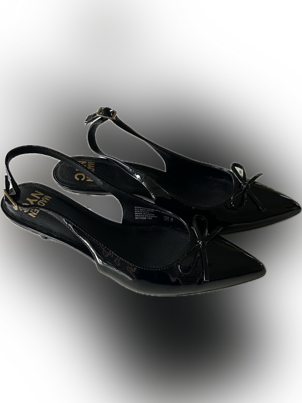 Black Patent Pointed-Toe Slingback Heels with Bow Accent - Picture 4 of 8